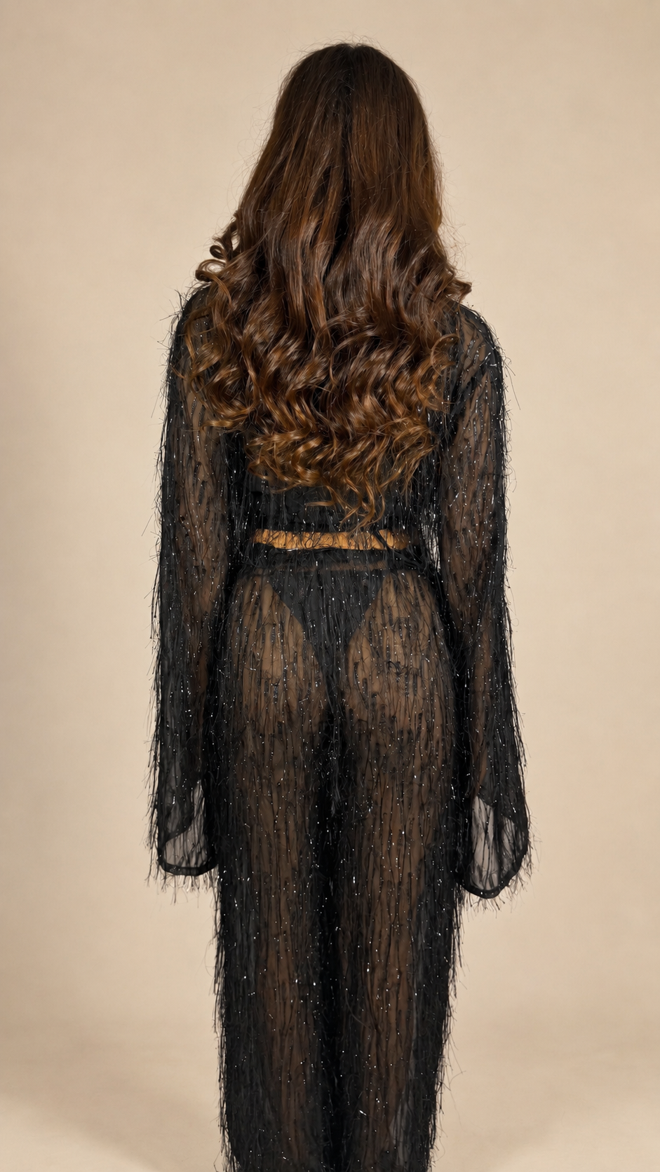 JACO ensemble cache-maillot noir brillant à franges