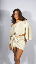 MOOREA beige off-the-shoulder linen set