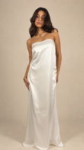 MAHÉ robe longue satinée blanche à bustier